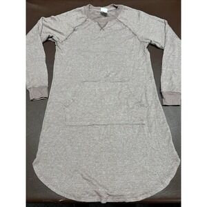 Stars Above Brown Tan Fabric Long Sleeve Lounge‎ Kangaroo Pocket Nightgown XS
